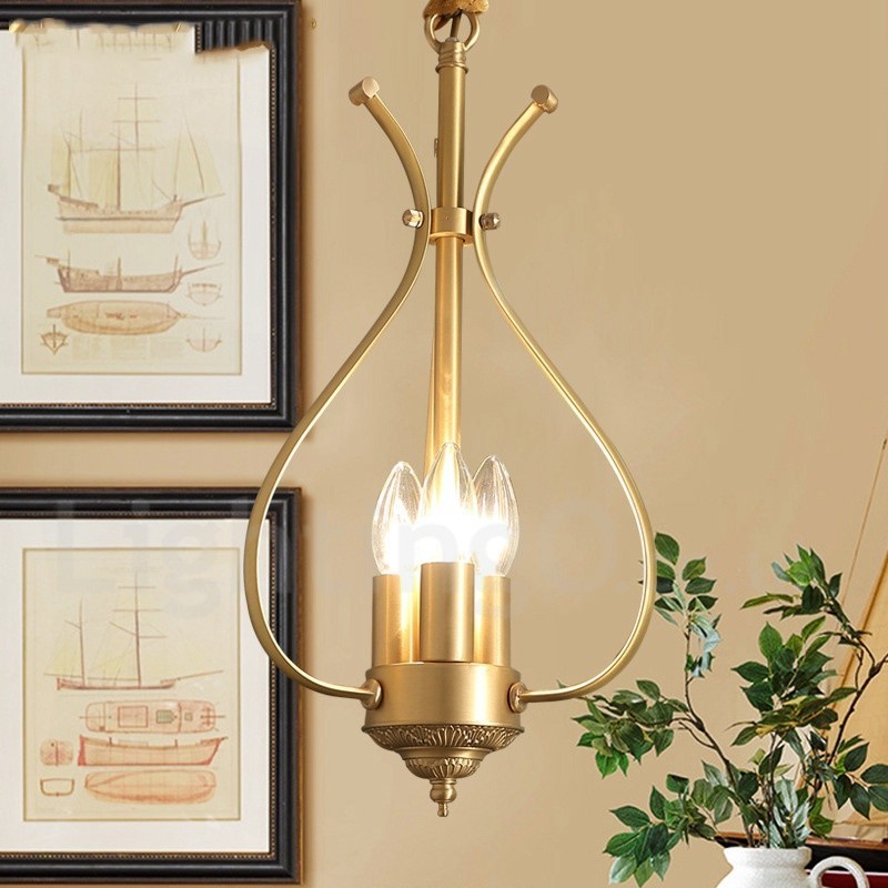 4 Light Retro Rustic Luxury Brass Pendant Lamp Chandelier