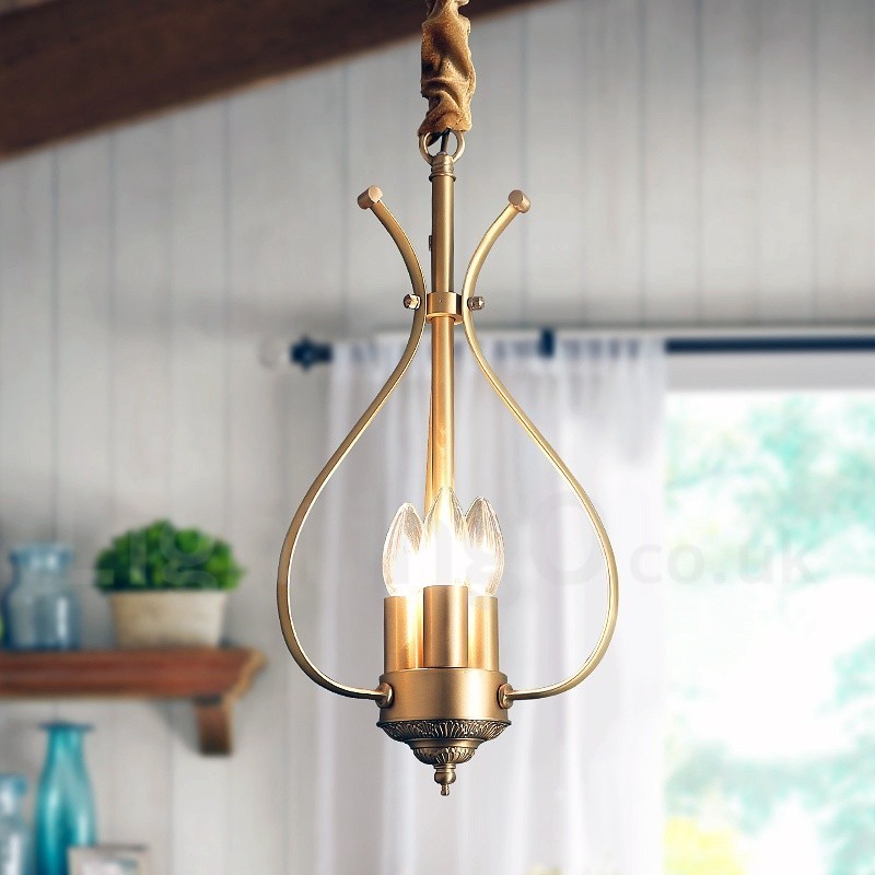 4 Light Retro Rustic Luxury Brass Pendant Lamp Chandelier