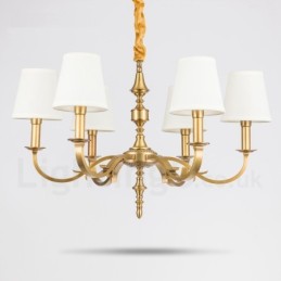 6 Light Retro Rustic Luxury Brass Pendant Lamp Chandelier with Fabric Shade