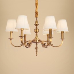 6 Light Retro Rustic Luxury Brass Pendant Lamp Chandelier with Fabric Shade