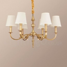 6 Light Retro Rustic Luxury Brass Pendant Lamp Chandelier with Fabric Shade