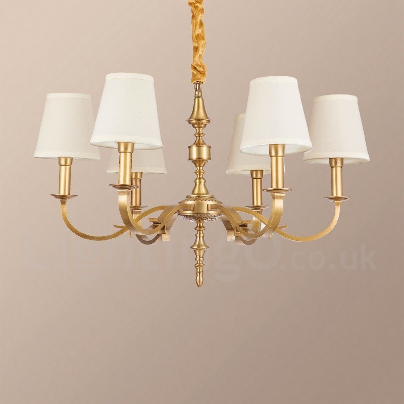 6 Light Retro Rustic Luxury Brass Pendant Lamp Chandelier with Fabric Shade