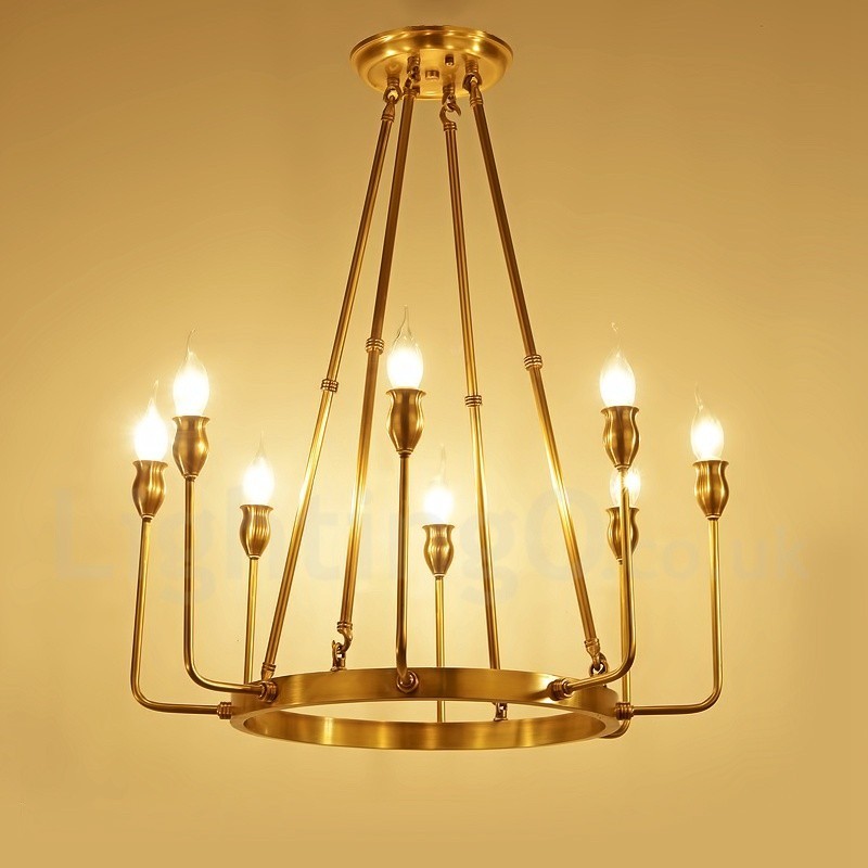 6 Light 8 Light Retro Rustic Luxury Brass Pendant Lamp Chandelier