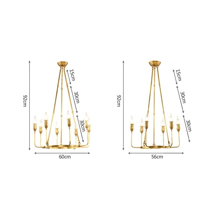 6 Light 8 Light Retro Rustic Luxury Brass Pendant Lamp Chandelier