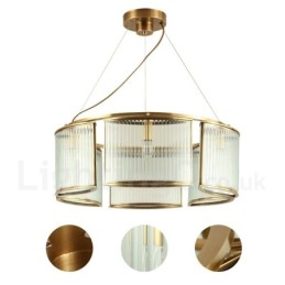 6 Light Retro Rustic Luxury Brass Pendant Lamp Chandelier with Glass Shade