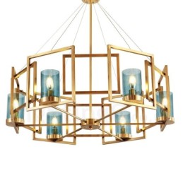 6 Light Retro Rustic Luxury Brass Pendant Lamp Chandelier with Glass Shade