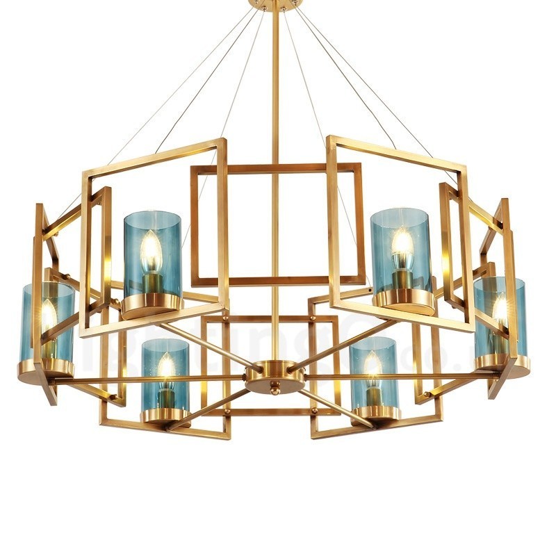 6 Light Retro Rustic Luxury Brass Pendant Lamp Chandelier with Glass Shade