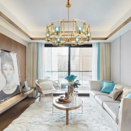 6 Light Retro Rustic Luxury Brass Pendant Lamp Chandelier with Glass Shade