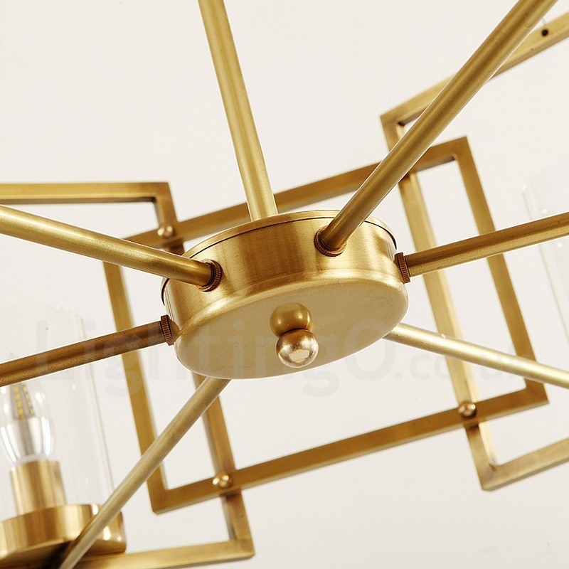 6 Light Retro Rustic Luxury Brass Pendant Lamp Chandelier with Glass Shade
