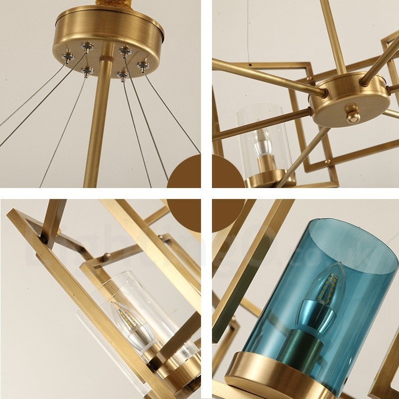 6 Light Retro Rustic Luxury Brass Pendant Lamp Chandelier with Glass Shade