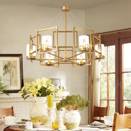6 Light Retro Rustic Luxury Brass Pendant Lamp Chandelier with Glass Shade