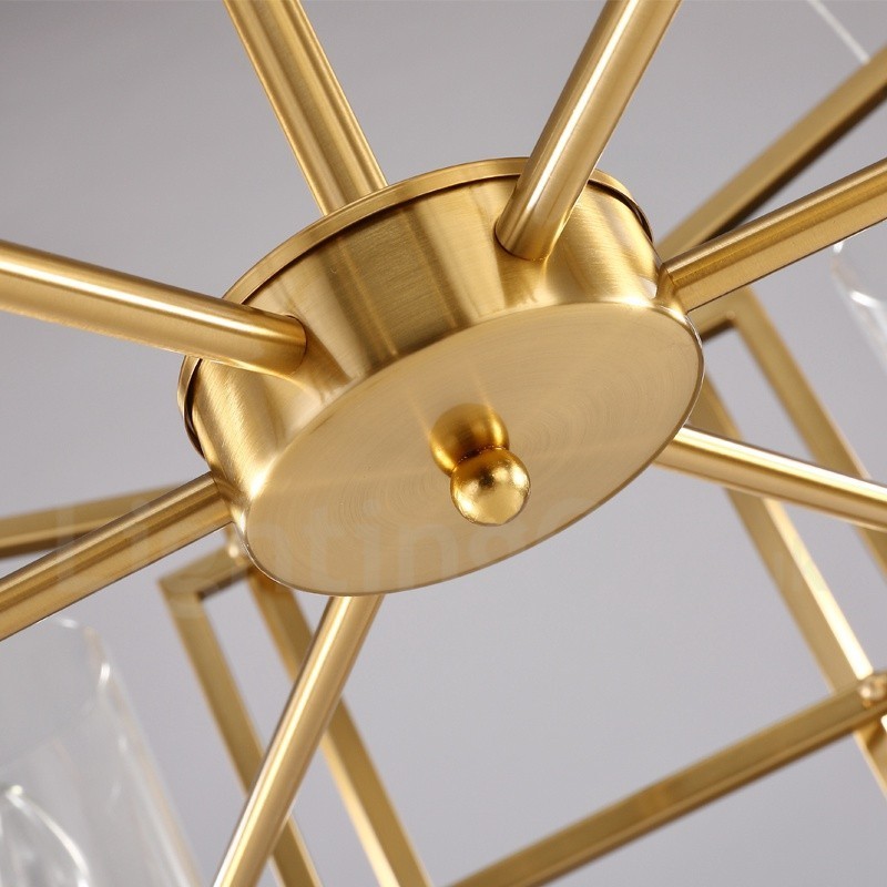 6 Light Retro Rustic Luxury Brass Pendant Lamp Chandelier with Glass Shade