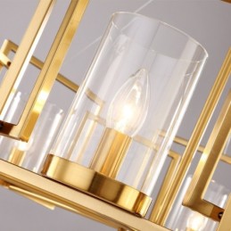 6 Light Retro Rustic Luxury Brass Pendant Lamp Chandelier with Glass Shade