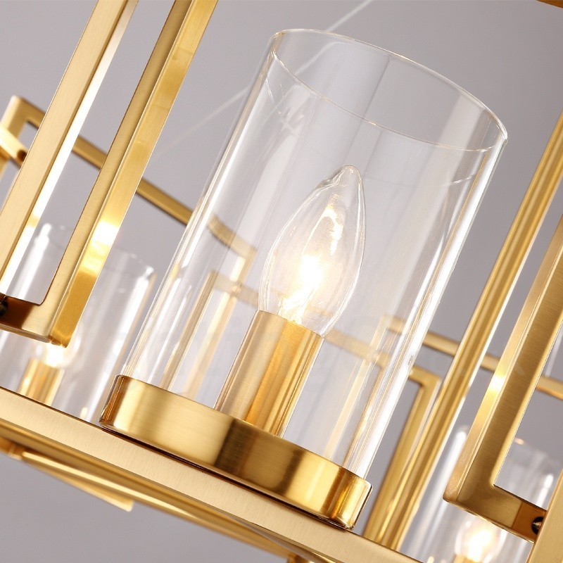 6 Light Retro Rustic Luxury Brass Pendant Lamp Chandelier with Glass Shade