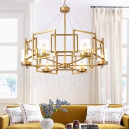 6 Light Retro Rustic Luxury Brass Pendant Lamp Chandelier with Glass Shade