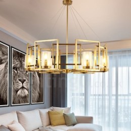 6 Light Retro Rustic Luxury Brass Pendant Lamp Chandelier with Glass Shade
