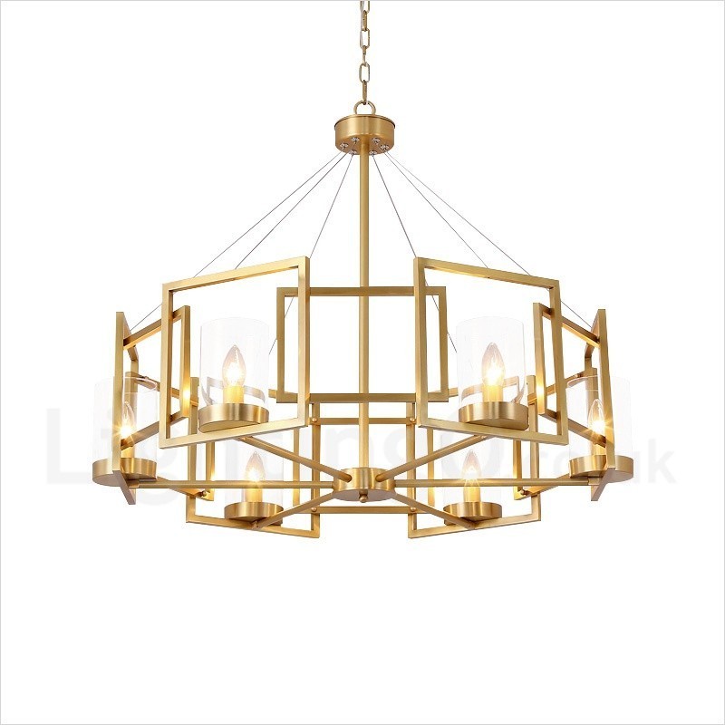 6 Light Retro Rustic Luxury Brass Pendant Lamp Chandelier with Glass Shade