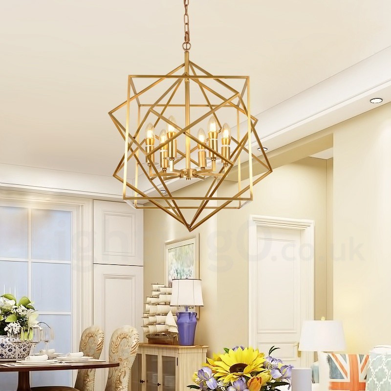 6 Light Retro Rustic Luxury Brass Pendant Lamp Chandelier