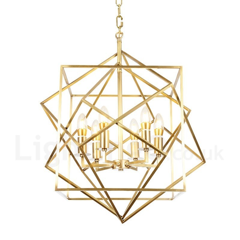 6 Light Retro Rustic Luxury Brass Pendant Lamp Chandelier
