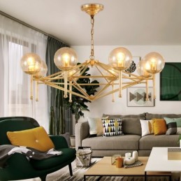 6 Light Retro Rustic Luxury Brass Pendant Lamp Chandelier with Glass Shade