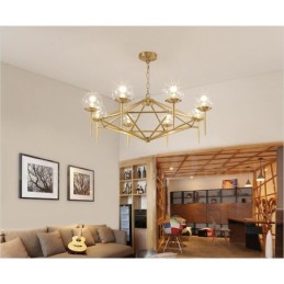 6 Light Retro Rustic Luxury Brass Pendant Lamp Chandelier with Glass Shade