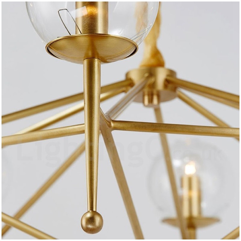 6 Light Retro Rustic Luxury Brass Pendant Lamp Chandelier with Glass Shade