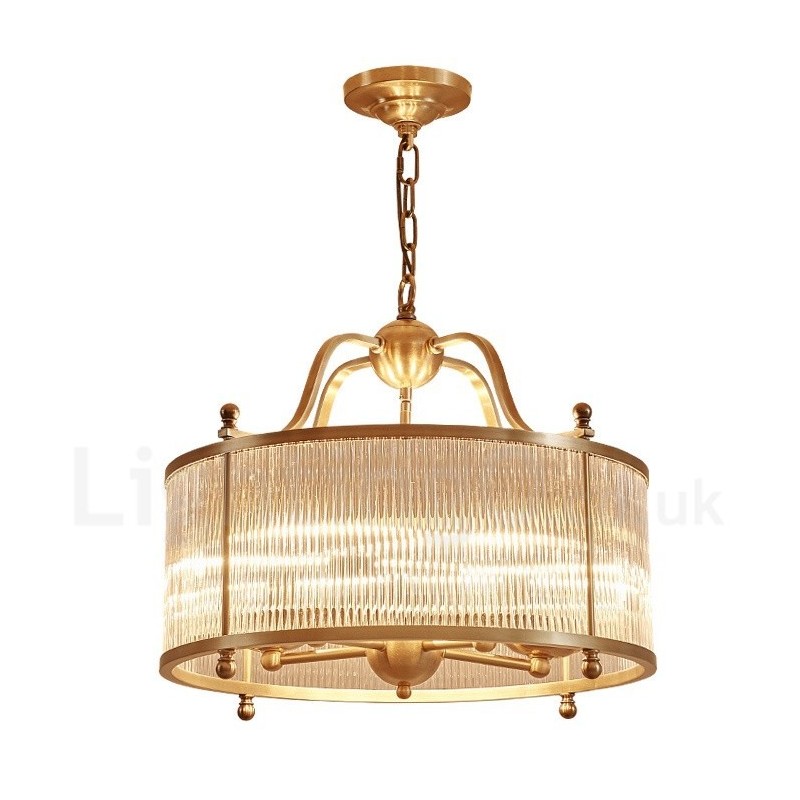 5 Light Retro Rustic Luxury Brass Pendant Lamp Chandelier with Glass Shade