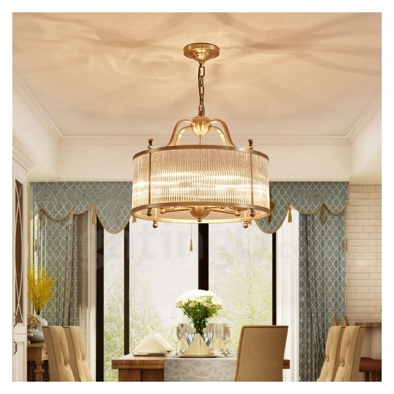 5 Light Retro Rustic Luxury Brass Pendant Lamp Chandelier with Glass Shade