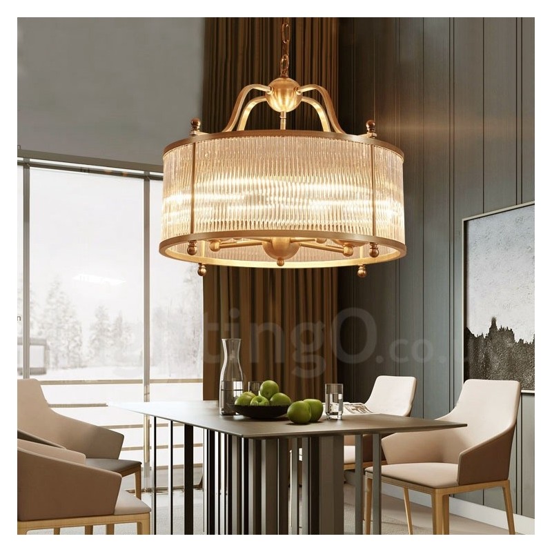 5 Light Retro Rustic Luxury Brass Pendant Lamp Chandelier with Glass Shade