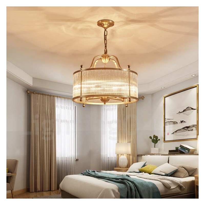 5 Light Retro Rustic Luxury Brass Pendant Lamp Chandelier with Glass Shade