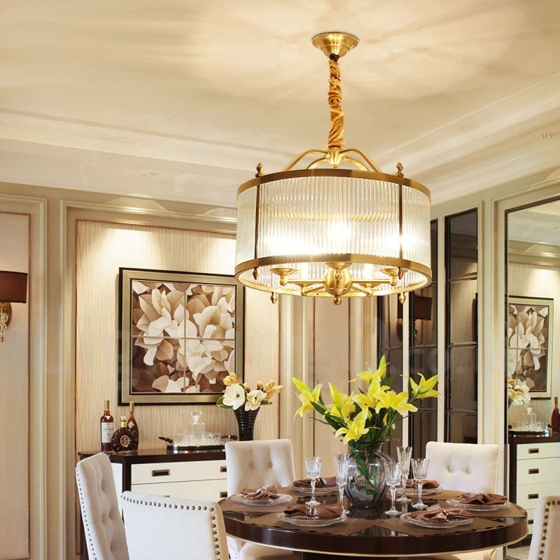 5 Light Retro Rustic Luxury Brass Pendant Lamp Chandelier with Glass Shade