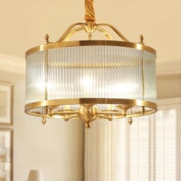 5 Light Retro Rustic Luxury Brass Pendant Lamp Chandelier with Glass Shade