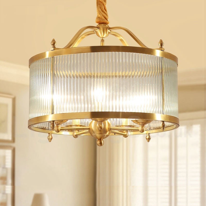 5 Light Retro Rustic Luxury Brass Pendant Lamp Chandelier with Glass Shade