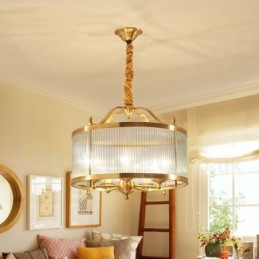 5 Light Retro Rustic Luxury Brass Pendant Lamp Chandelier with Glass Shade