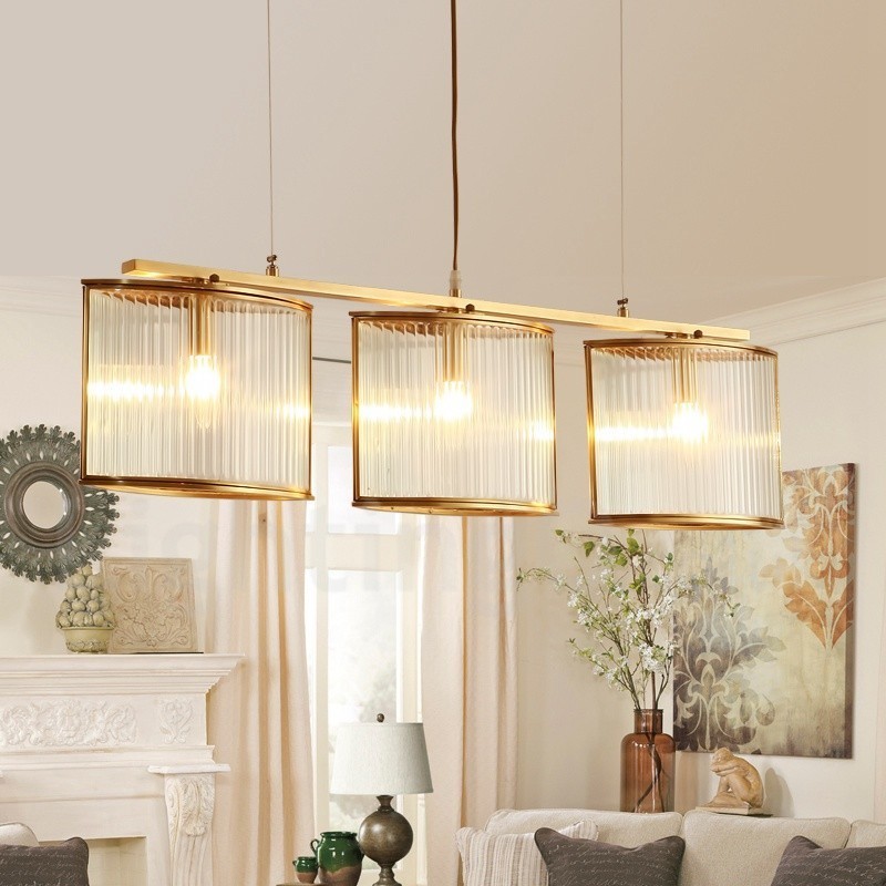 3 Light Retro Rustic Luxury Brass Pendant Lamp Chandelier with Glass Shade