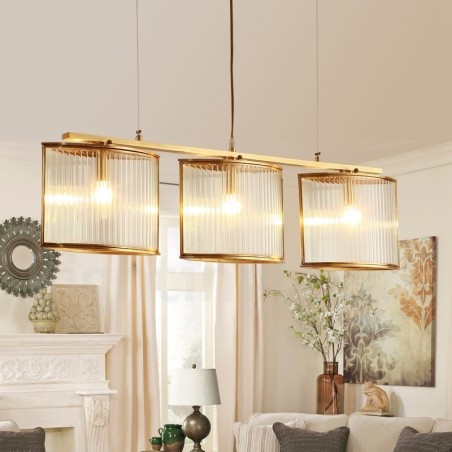 3 Light Retro Rustic Luxury Brass Pendant Lamp Chandelier with Glass Shade