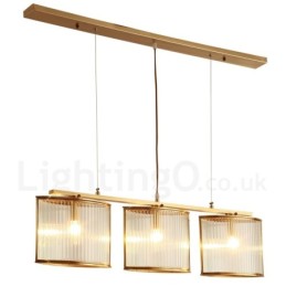 3 Light Retro Rustic Luxury Brass Pendant Lamp Chandelier with Glass Shade