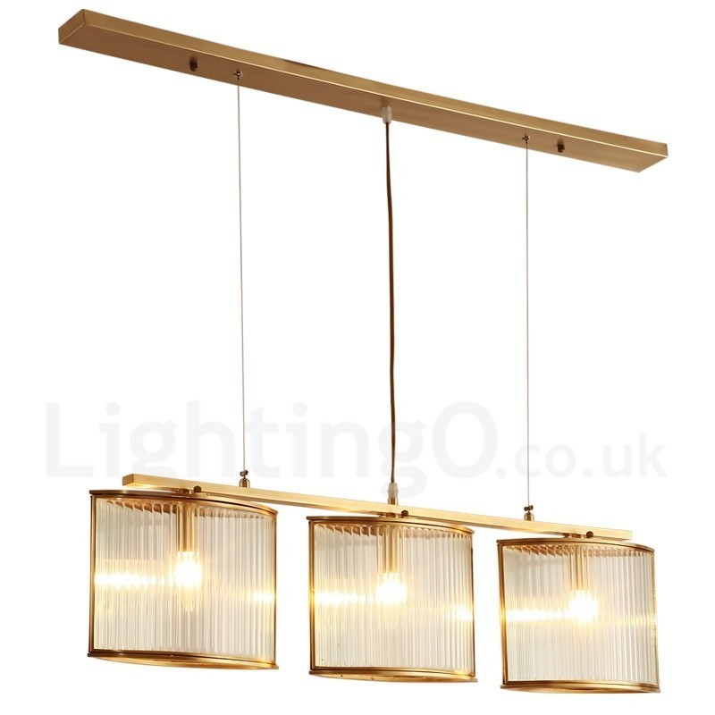 3 Light Retro Rustic Luxury Brass Pendant Lamp Chandelier with Glass Shade