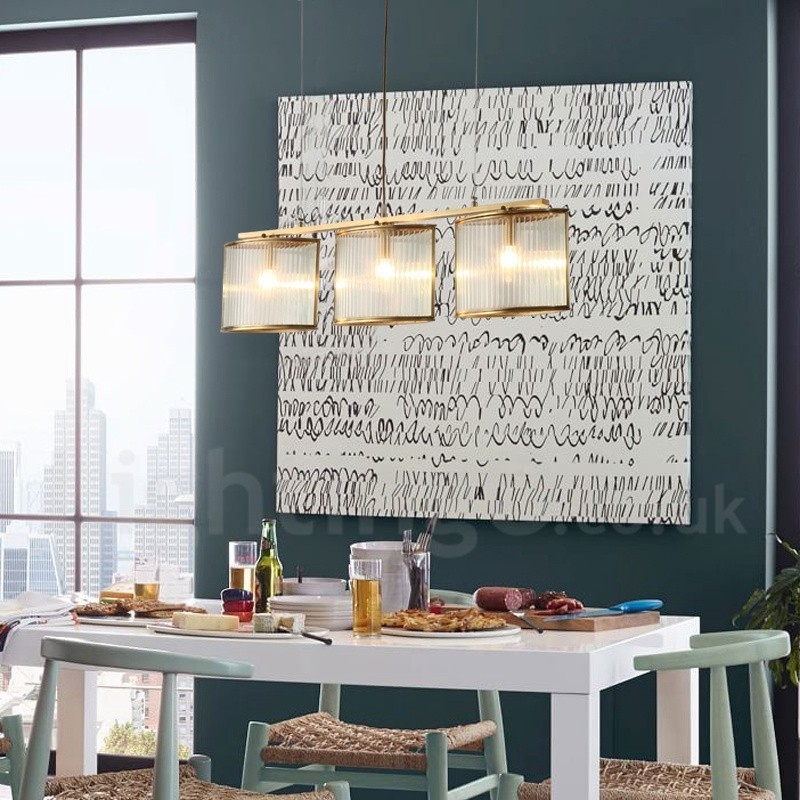 3 Light Retro Rustic Luxury Brass Pendant Lamp Chandelier with Glass Shade