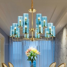 16 Light Retro Rustic Luxury Brass Pendant Lamp Chandelier with Glass Shade