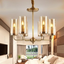 6 Light Retro Rustic Luxury Brass Pendant Lamp Chandelier with Glass Shade