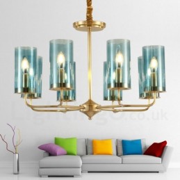 8 Light Retro Rustic Luxury Brass Pendant Lamp Chandelier with Glass Shade