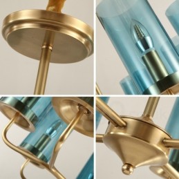 8 Light Retro Rustic Luxury Brass Pendant Lamp Chandelier with Glass Shade