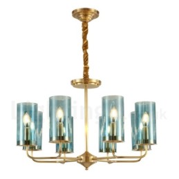 8 Light Retro Rustic Luxury Brass Pendant Lamp Chandelier with Glass Shade