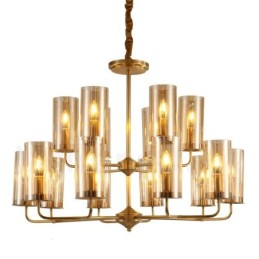 16 Light Retro Rustic Luxury Brass Pendant Lamp Chandelier with Glass Shade