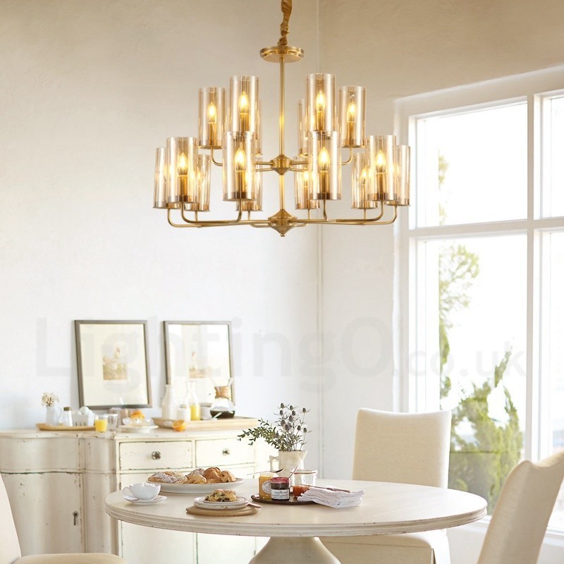 16 Light Retro Rustic Luxury Brass Pendant Lamp Chandelier with Glass Shade