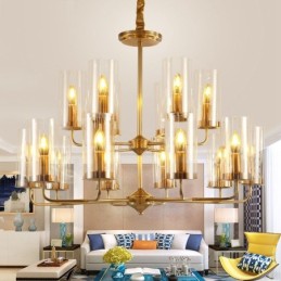 16 Light Retro Rustic Luxury Brass Pendant Lamp Chandelier with Glass Shade