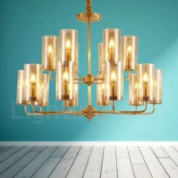 16 Light Retro Rustic Luxury Brass Pendant Lamp Chandelier with Glass Shade
