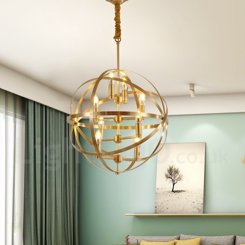8 Light Retro Rustic Luxury Brass Pendant Lamp Chandelier