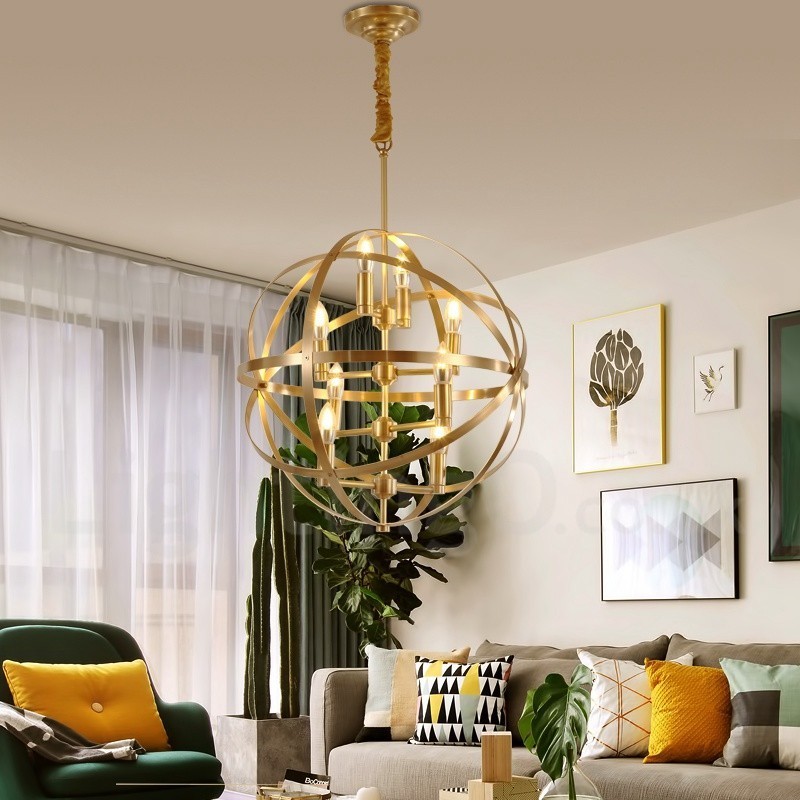 8 Light Retro Rustic Luxury Brass Pendant Lamp Chandelier